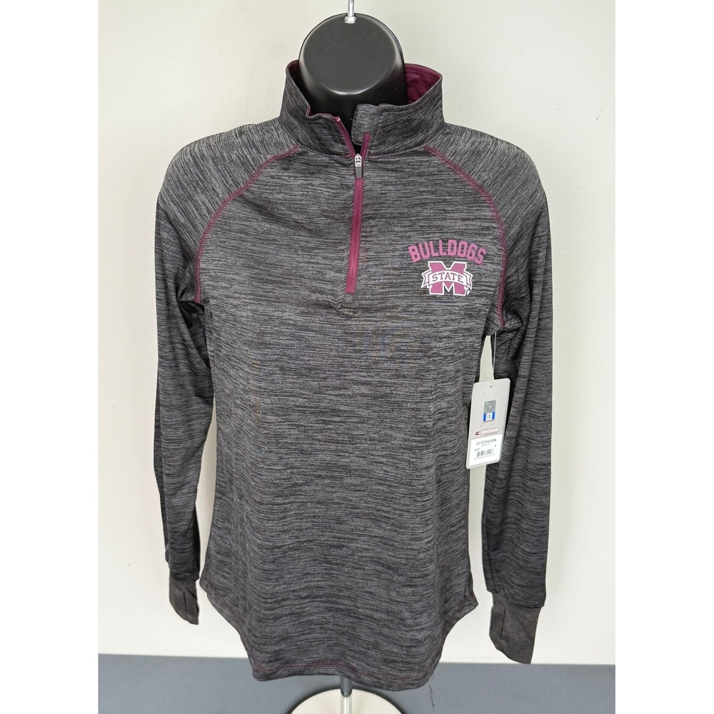 Colosseum Women's Mississippi State Bulldogs Bikram 1/4 Zip Top Gray Small NWT
